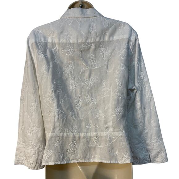Jones New York Signature White Short Button Up Embroidered Blouse/Jacket Large - Picture 2 of 9